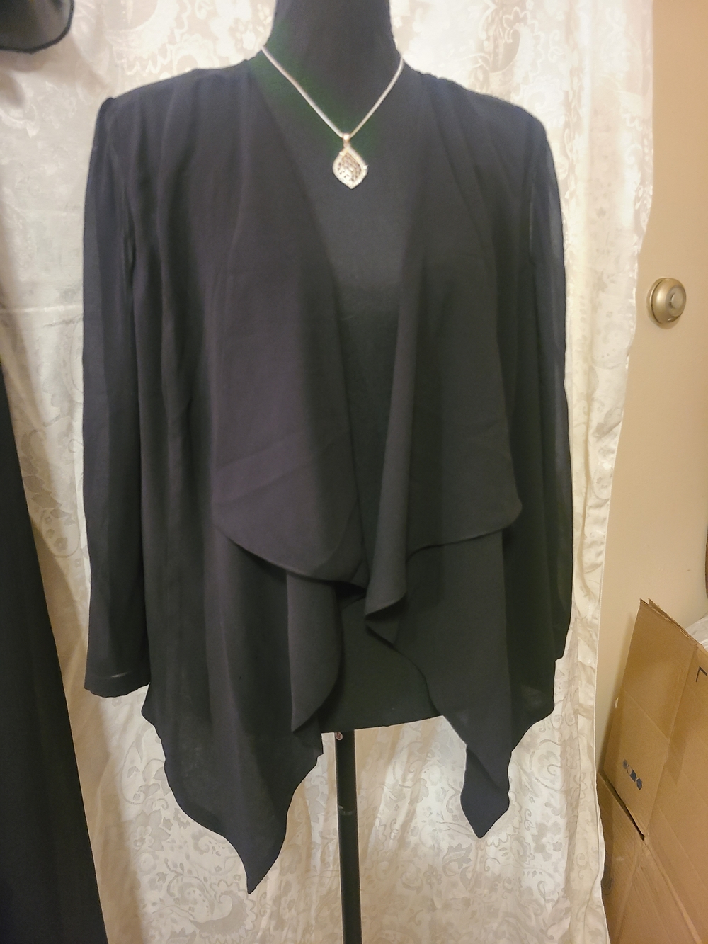 Black Draped Open-Front Women's Sweater